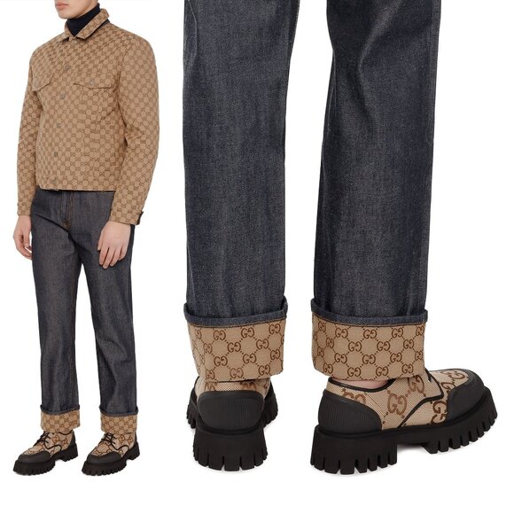 GUCCI SHOES MENS MAXI GG CANVAS LACE-UP LOAFERS w LUG SOLE - Picture 3 of 15